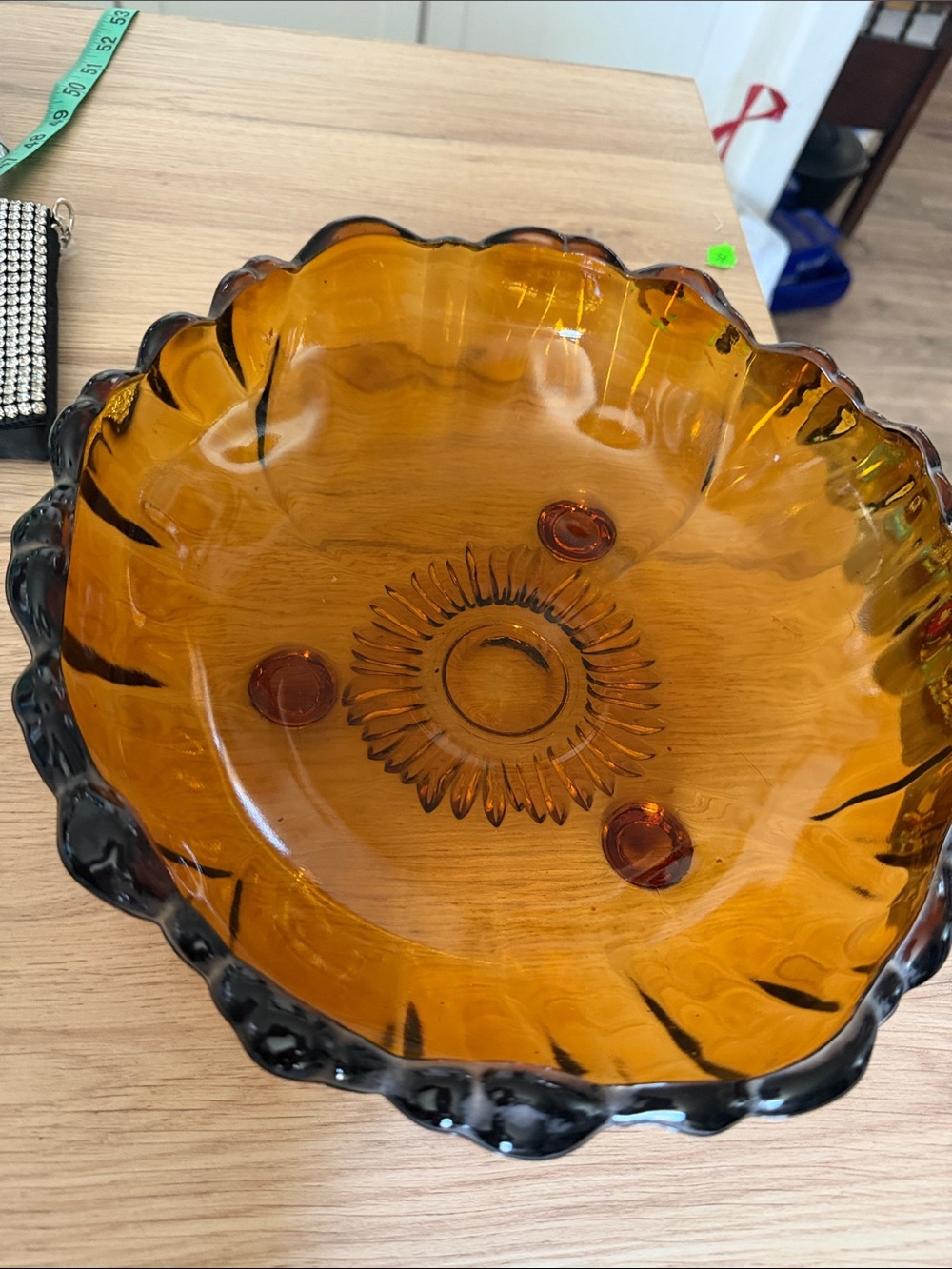 Vintage Amber Glass Decorative Bowl - Sunflower- Home Art